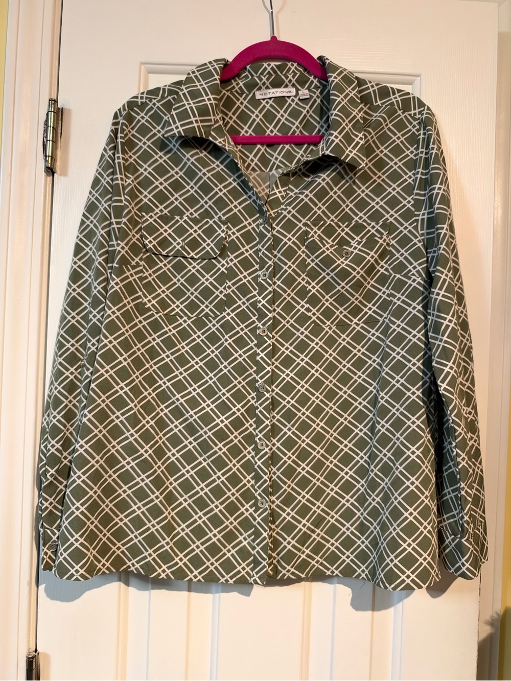 Notations Olive Green Geometric Plaid Button-Down Shirt